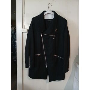AllSaints Black Asymmetrical Zip Wool Blend Blazer Jacket XX Large Italian Cloth